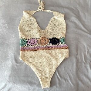 Thinkable crochet halter one piece swimsuit